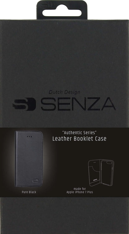 Senza Authentic Leather Booklet Apple Iphone 7 Plus/8 Plus Pure Black - Essentify