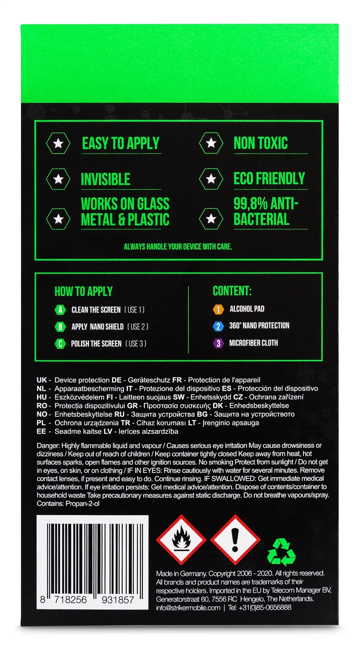 Striker Coating Antibacterial Nano Coating Voor O.a. Smartphone En Tablets - Essentify