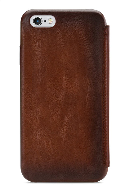 Senza Desire Skinny Leather Booklet Apple Iphone 6/6S Burned Cognac - Essentify