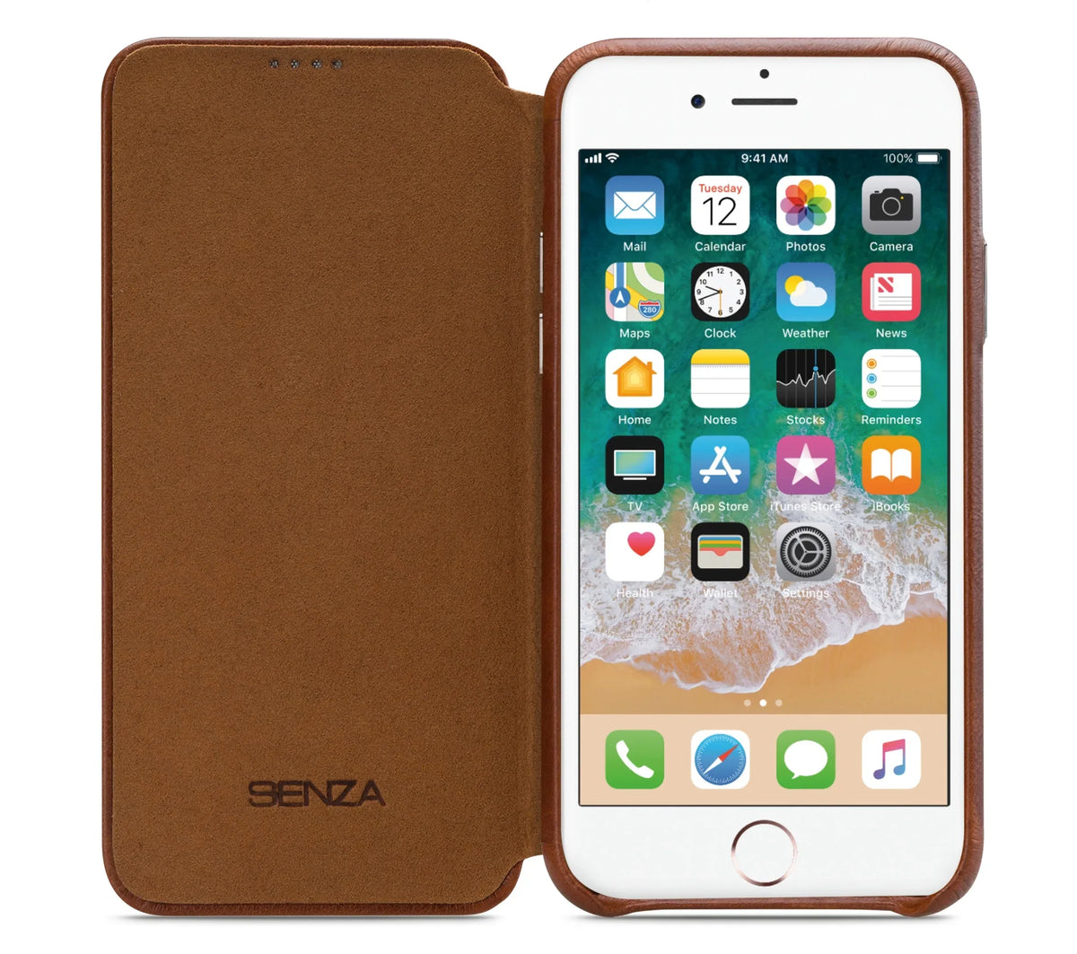 Senza Desire Skinny Leather Booklet Apple Iphone 6/6S Burned Cognac - Essentify