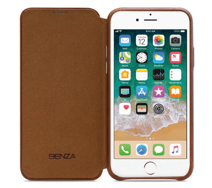 Senza Desire Skinny Leather Booklet Apple Iphone 6/6S Burned Cognac - Essentify
