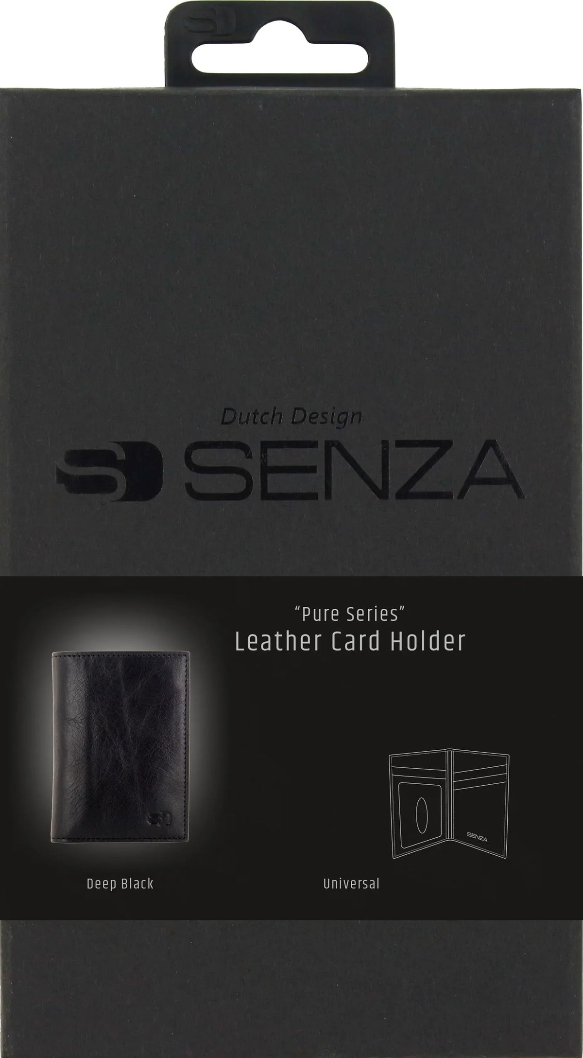 Senza Pure Leather Card Holder Deep Black - Essentify
