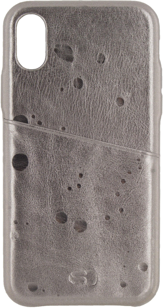 Senza Glam Leather Cover With Card Slot Apple Iphone X/Xs Metallic Grey - Essentify