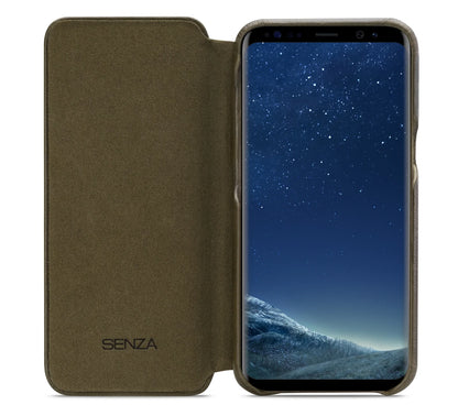 Senza Desire Skinny Leather Wallet Samsung Galaxy S8 Burned Olive - Essentify