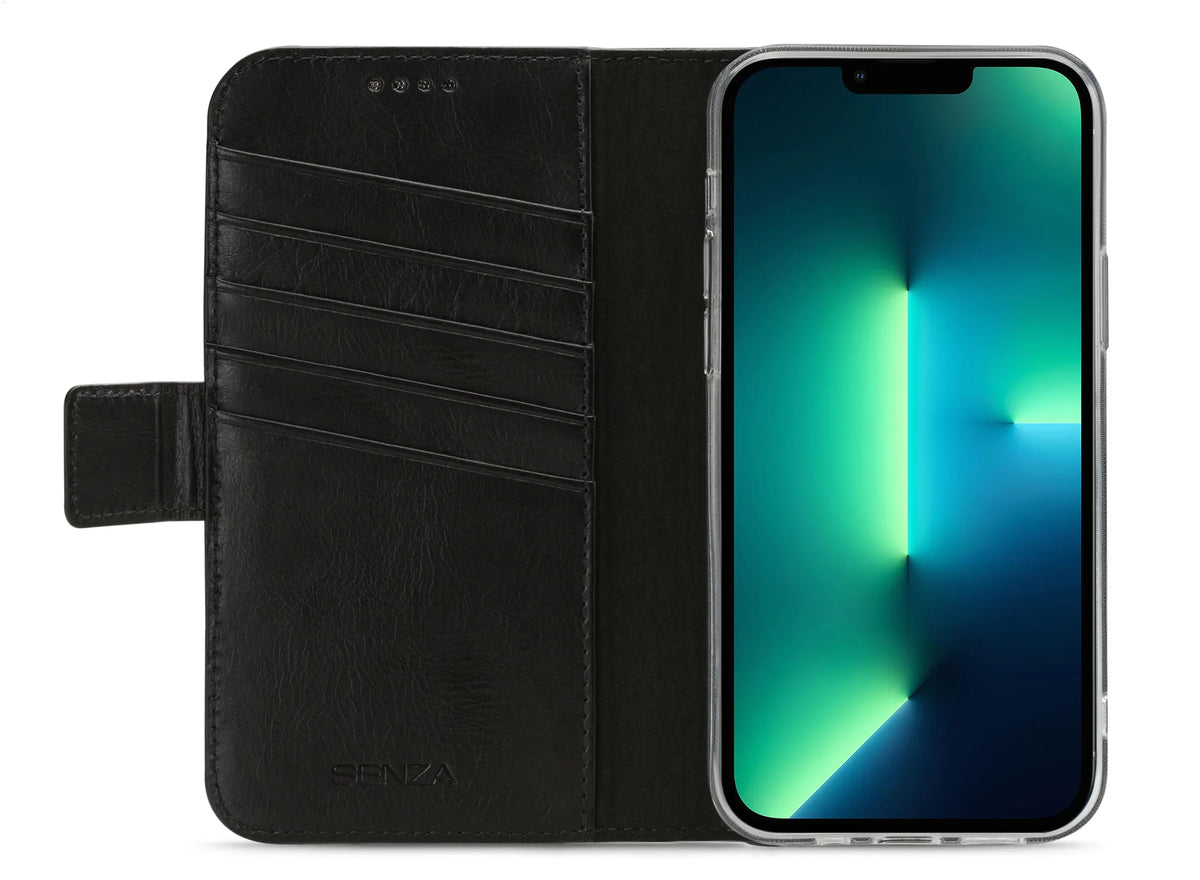 Senza Pure Leather Wallet Apple Iphone 13 Pro Max Deep Black - Essentify