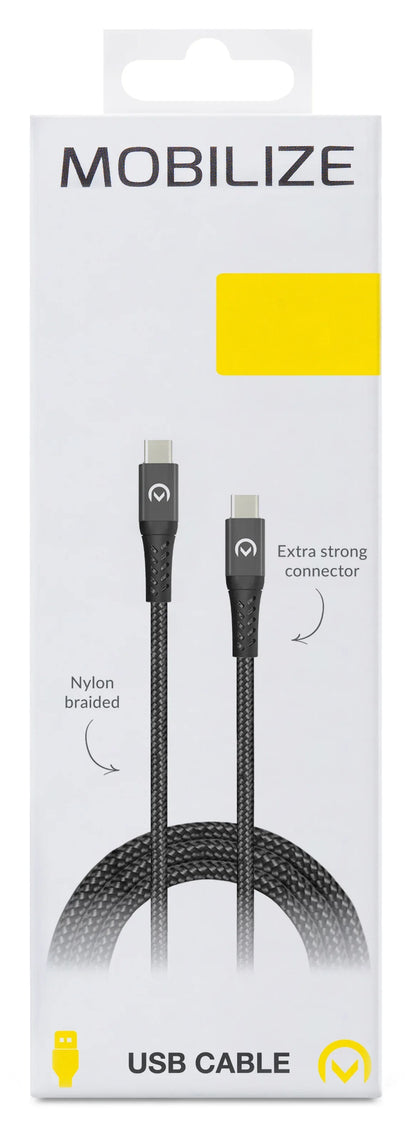 Mobilize Strong Nylon Cable Usb-C To Usb-C 2M. 100W Black - Essentify