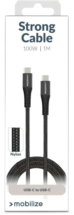 Mobilize Strong Nylon Cable Usb-C To Usb-C 1M. 100W Black - Essentify
