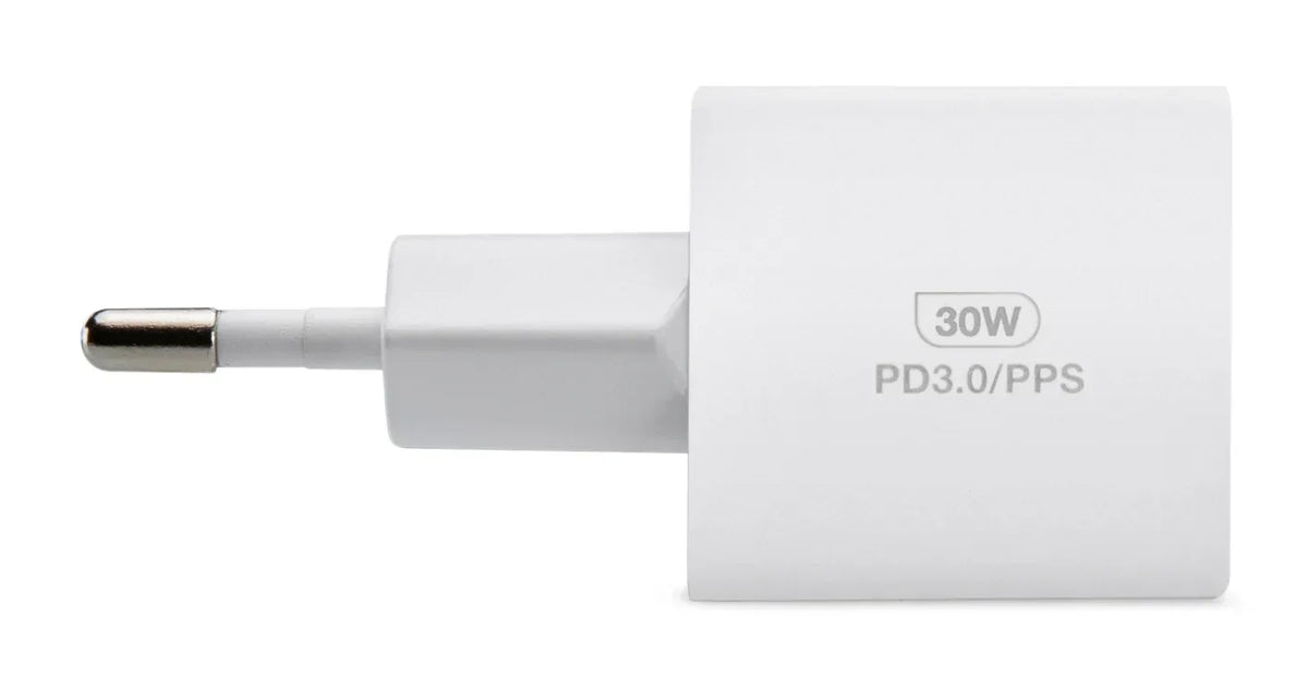 Mobilize Wall Charger Usb-C + Usb Gan 30W With Pd/Pps White - Essentify