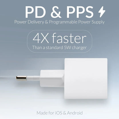 Mobilize Wall Charger Usb-C + Usb Gan 30W With Pd/Pps White - Essentify