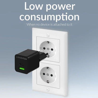 Mobilize Wall Charger Usb-C + Usb Gan 30W With Pd/Pps Black - Essentify