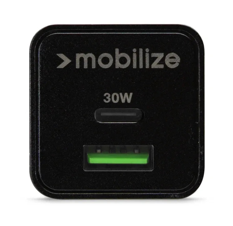 Mobilize Wall Charger Usb-C + Usb Gan 30W With Pd/Pps Black - Essentify