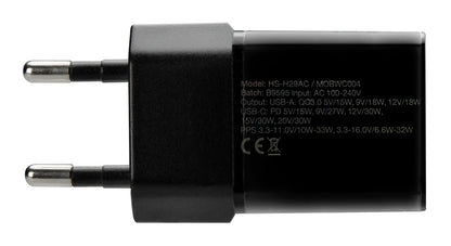 Mobilize Wall Charger Usb-C + Usb Gan 30W With Pd/Pps Black - Essentify