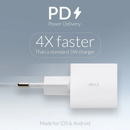 Mobilize Wall Charger Usb-C 20W With Pd + Mfi Lightning Nylon Cable 1.2M White - Essentify