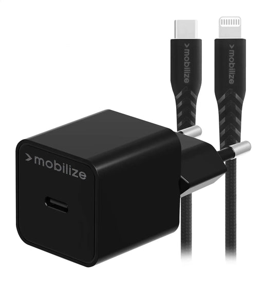 Mobilize Wall Charger Usb-C 20W With Pd + Mfi Lightning Nylon Cable 1.2M Black - Essentify