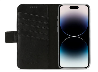 Senza Pure Leather Wallet Apple Iphone 14 Pro Deep Black - Essentify