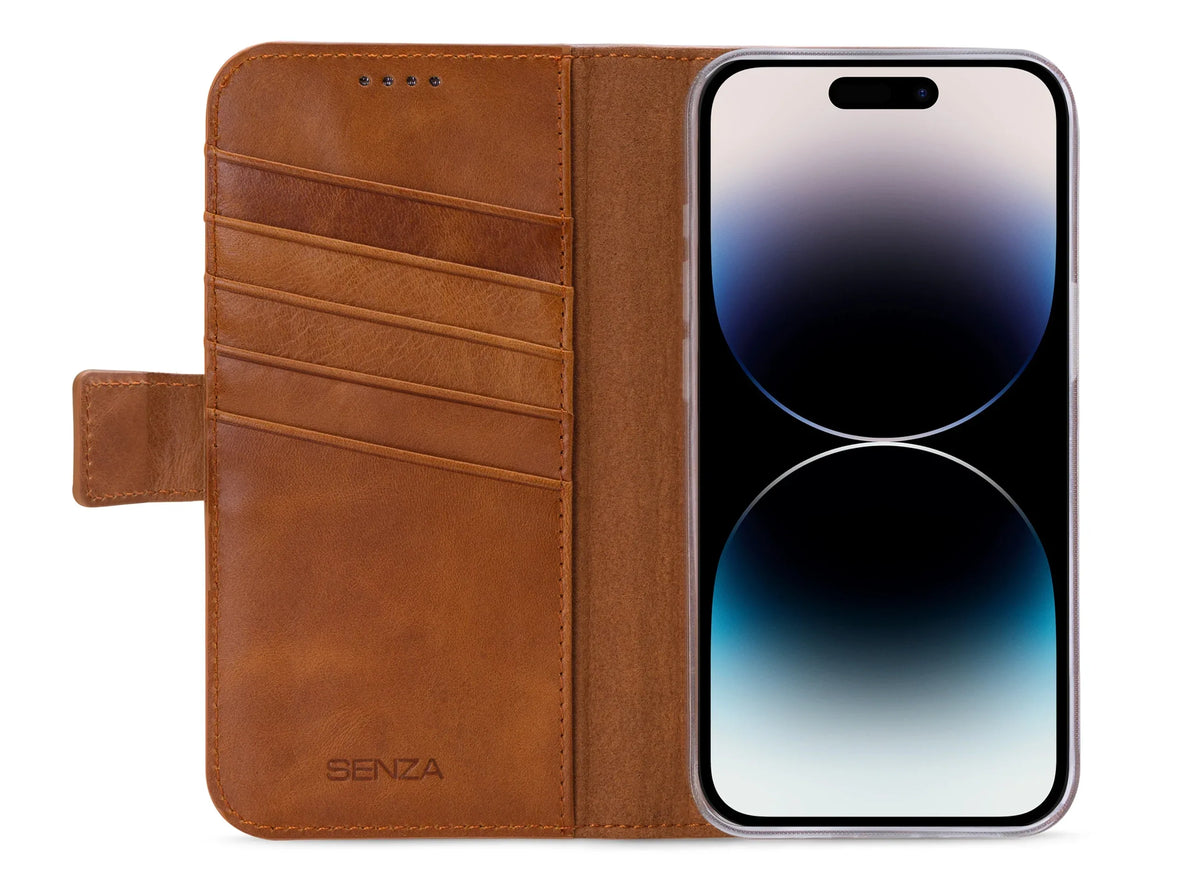 Senza Desire Leather Wallet Apple Iphone 14 Pro Burned Cognac - Essentify