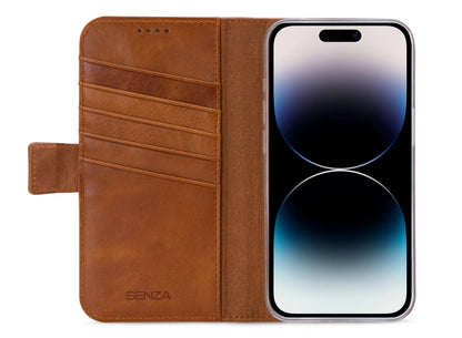 Senza Desire Leather Wallet Apple Iphone 14 Pro Burned Cognac - Essentify