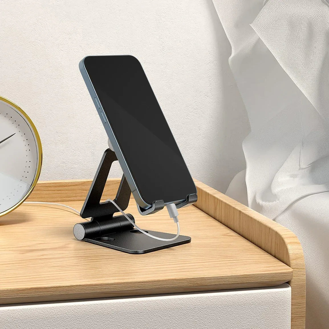 Mobilize Foldable Aluminium Phone Holder Black - Essentify