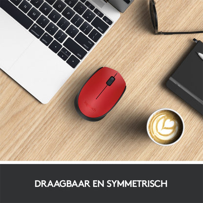 Logitech M171 | Draadloze Muis | Links- en Rechtshandig | RF | 1000 DPI | Rood/Zwart