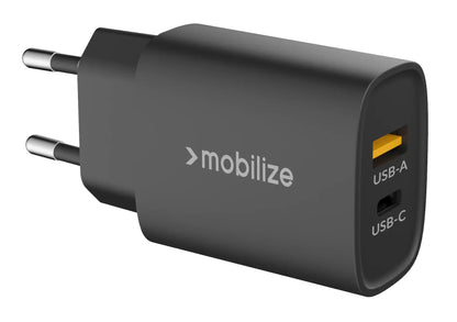 Mobilize Wall Charger Usb-C + Usb 25W With Pd/Pps Black - Essentify