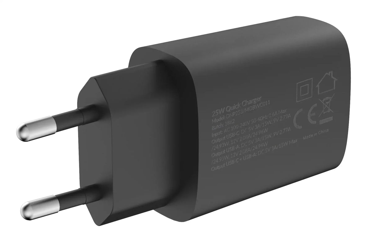 Mobilize Wall Charger Usb-C + Usb 25W With Pd/Pps Black - Essentify