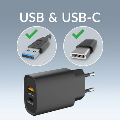 Mobilize Wall Charger Usb-C + Usb 25W With Pd/Pps Black - Essentify