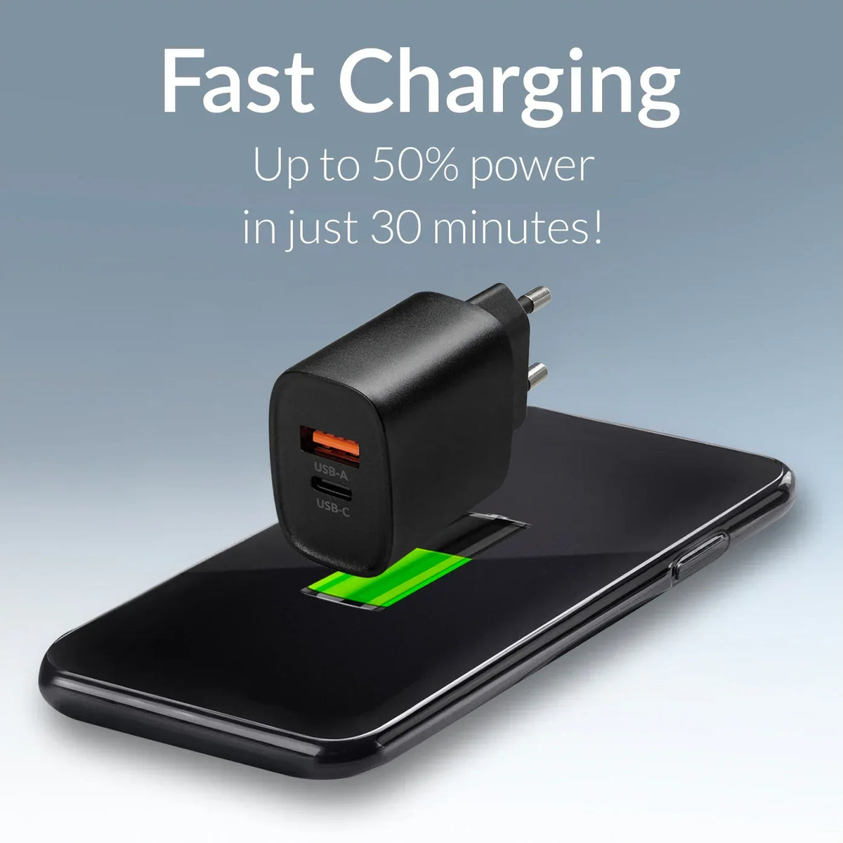 Mobilize Wall Charger Usb-C + Usb 25W With Pd/Pps Black - Essentify