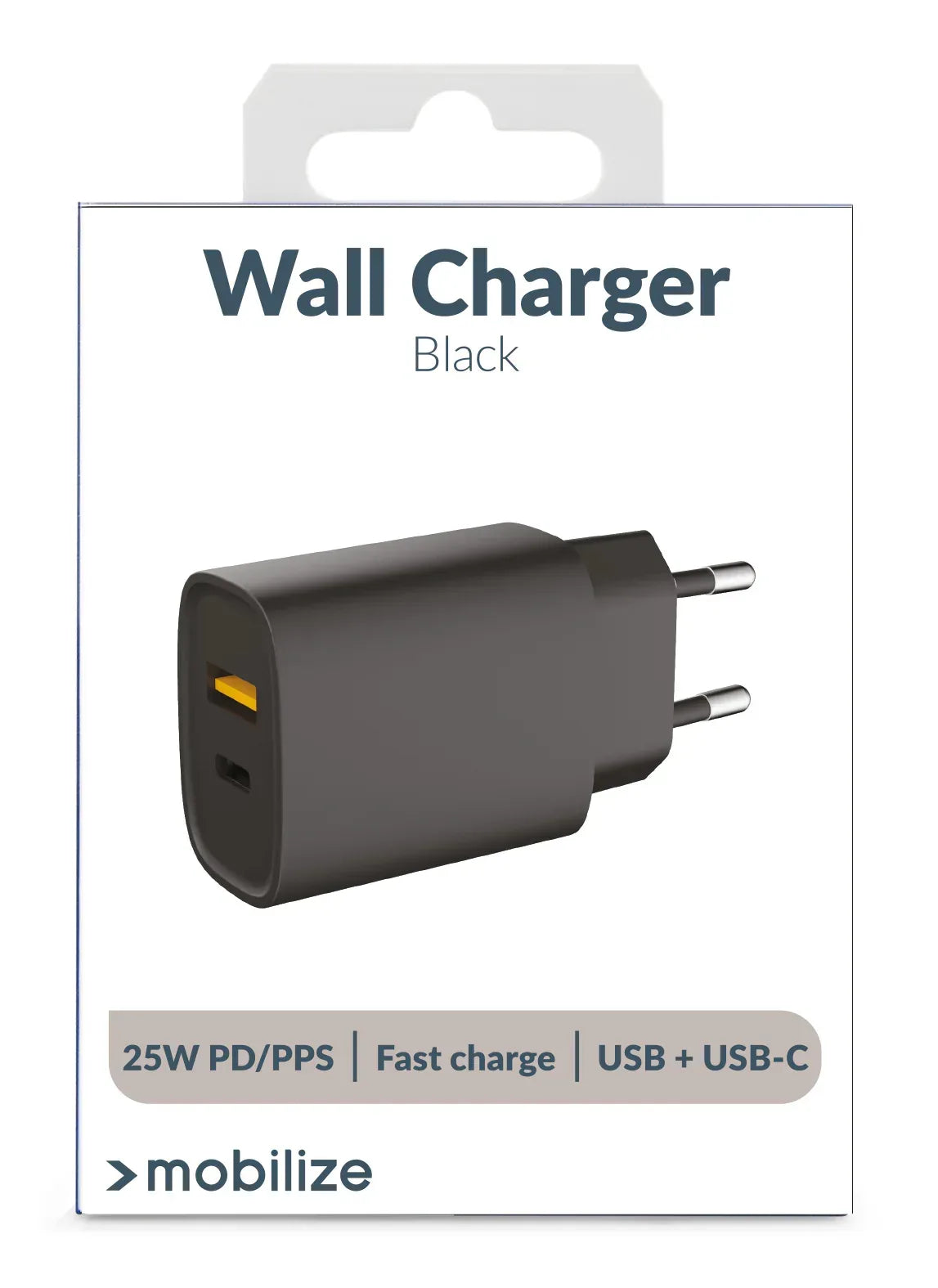 Mobilize Wall Charger Usb-C + Usb 25W With Pd/Pps Black - Essentify