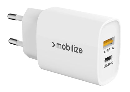 Mobilize Wall Charger Usb-C + Usb 25W With Pd/Pps White - Essentify