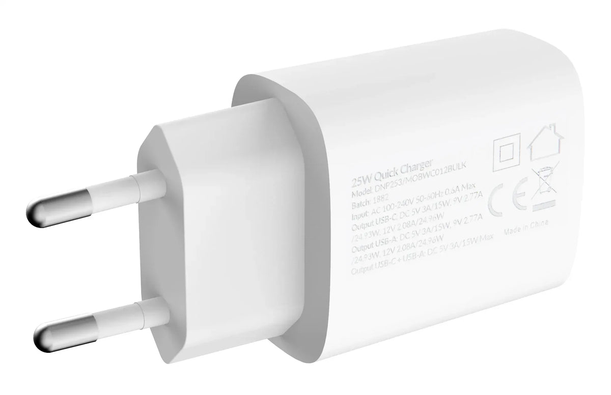 Mobilize Wall Charger Usb-C + Usb 25W With Pd/Pps White - Essentify