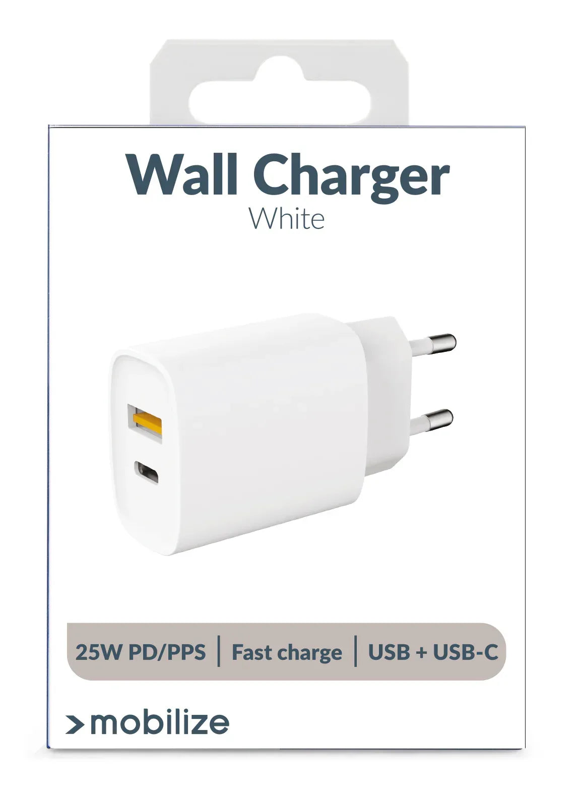 Mobilize Wall Charger Usb-C + Usb 25W With Pd/Pps White - Essentify