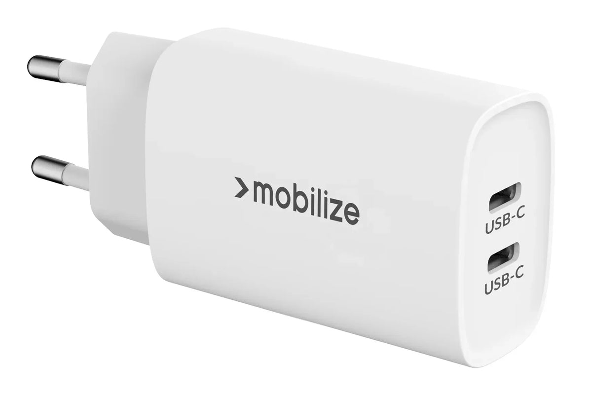 Mobilize Wall Charger 2X Usb-C Gan 45W With Pd/Pps White - Essentify