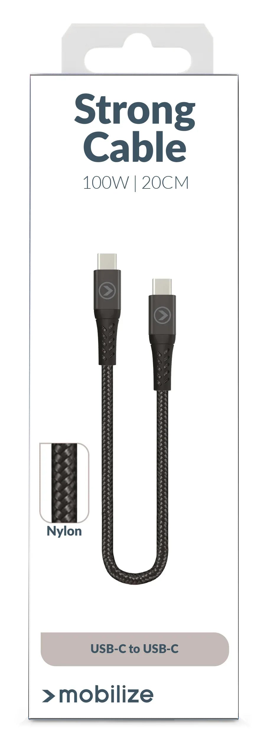 Mobilize Strong Nylon Cable Usb-C To Usb-C 20Cm. 100W Black - Essentify
