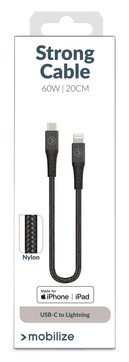 Mobilize Strong Nylon Cable Usb-C To Mfi Lighting 20Cm. 60W Black - Essentify