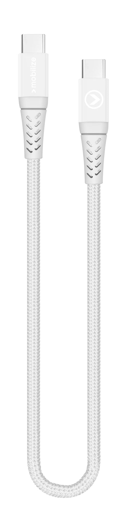 Mobilize Strong Nylon Cable Usb-C To Usb-C 20Cm. 100W White - Essentify