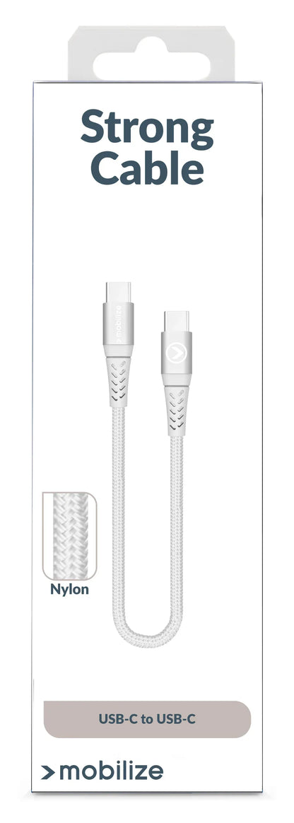 Mobilize Strong Nylon Cable Usb-C To Usb-C 20Cm. 100W White - Essentify