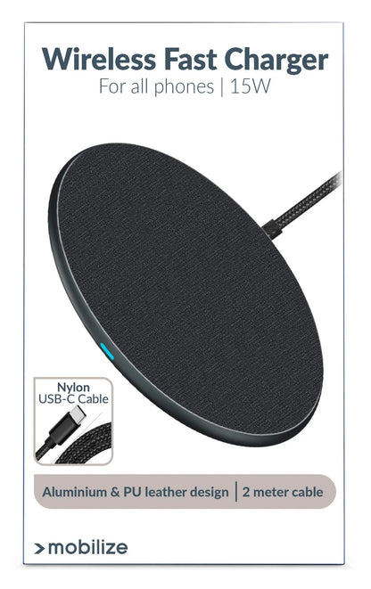 Mobilize Wireless Fast Charger Flat 5W/7.5W/10W/15W Pu Leather Grey - Essentify