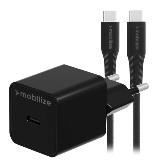 Mobilize Wall Charger Usb-C Gan 30W With Pd/Pps + Usb-C Nylon Cable 1.2M Black - Essentify