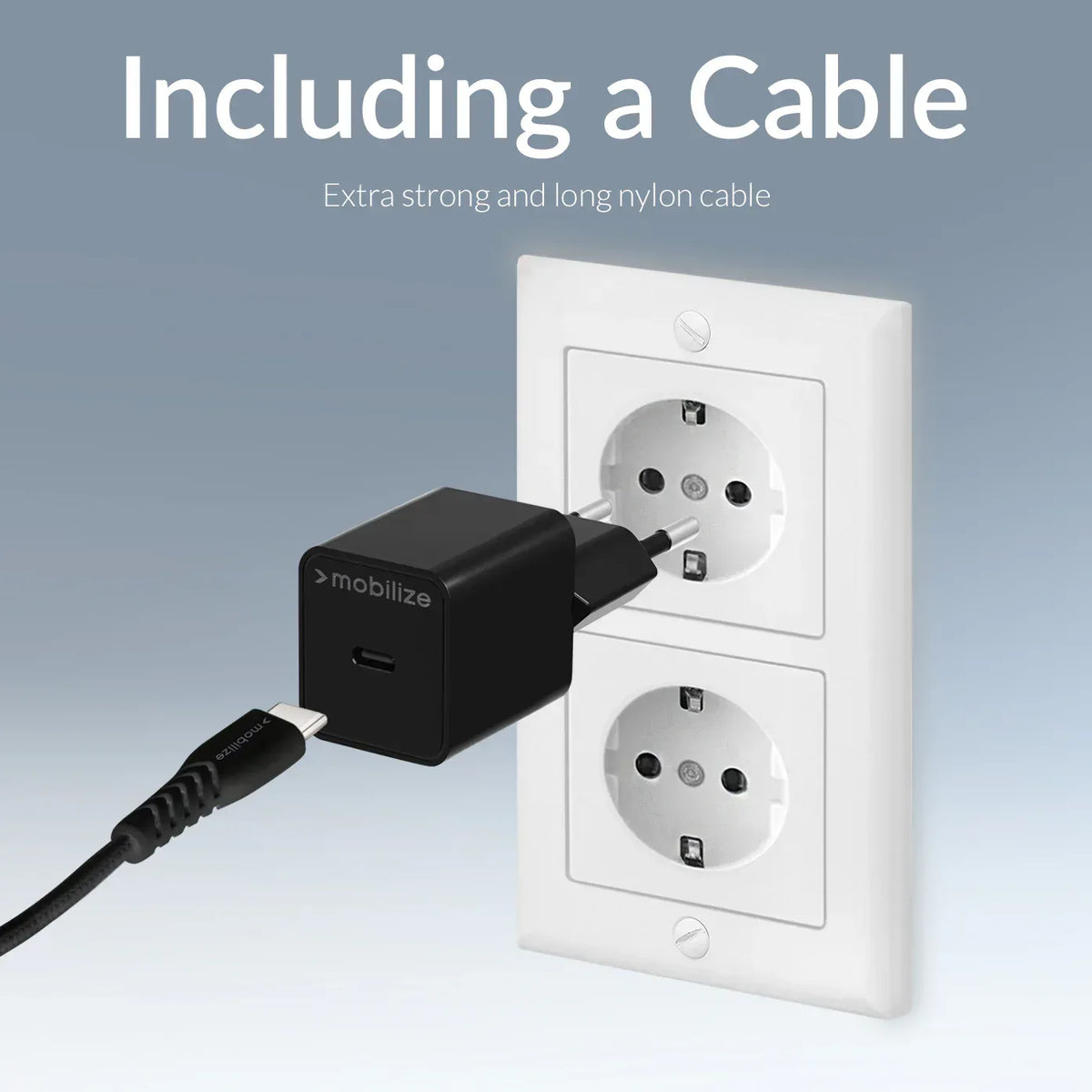 Mobilize Wall Charger Usb-C Gan 30W With Pd/Pps + Usb-C Nylon Cable 1.2M Black - Essentify