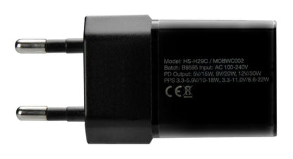 Mobilize Wall Charger Usb-C Gan 30W With Pd/Pps + Usb-C Nylon Cable 1.2M Black - Essentify
