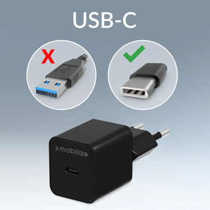 Mobilize Wall Charger Usb-C Gan 30W With Pd/Pps + Usb-C Nylon Cable 1.2M Black - Essentify