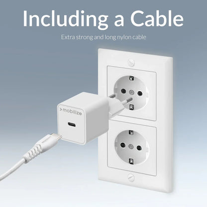 Mobilize Wall Charger Usb-C Gan 30W With Pd/Pps + Usb-C Nylon Cable 1.2M White - Essentify