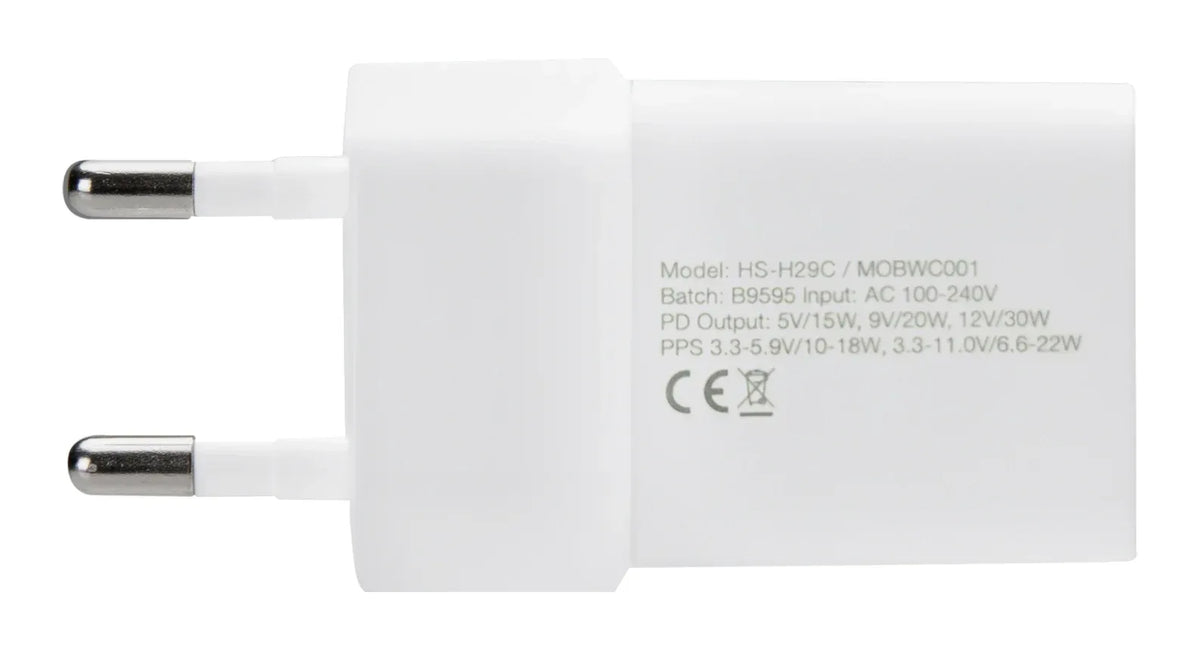 Mobilize Wall Charger Usb-C Gan 30W With Pd/Pps + Usb-C Nylon Cable 1.2M White - Essentify