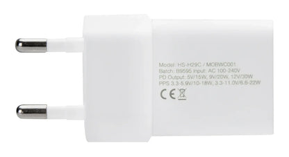 Mobilize Wall Charger Usb-C Gan 30W With Pd/Pps + Usb-C Nylon Cable 1.2M White - Essentify