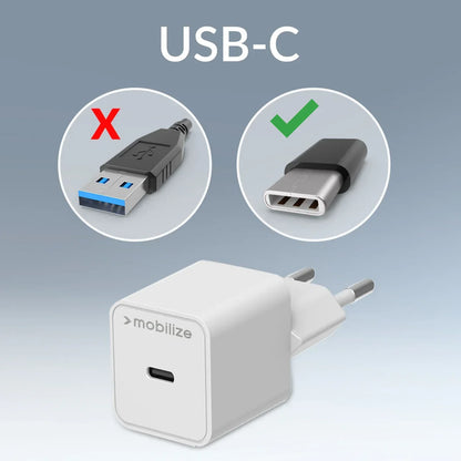 Mobilize Wall Charger Usb-C Gan 30W With Pd/Pps + Usb-C Nylon Cable 1.2M White - Essentify