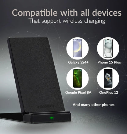 Mobilize Wireless Fast Charger Foldable 5W/7.5W/10W/15W Pu Leather Black - Essentify