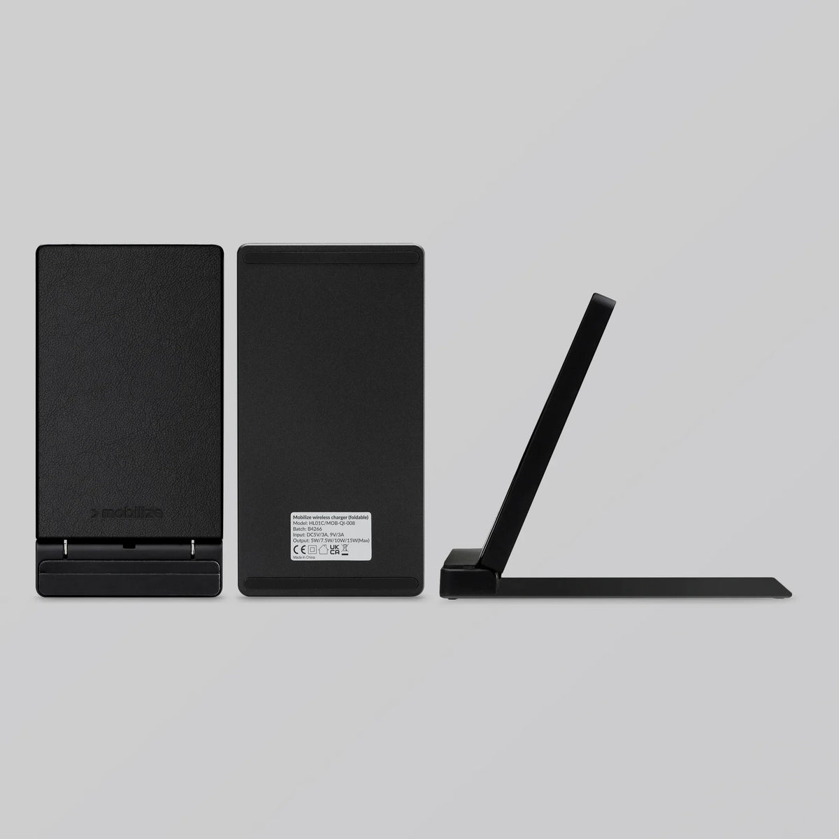 Mobilize Wireless Fast Charger Foldable 5W/7.5W/10W/15W Pu Leather Black - Essentify