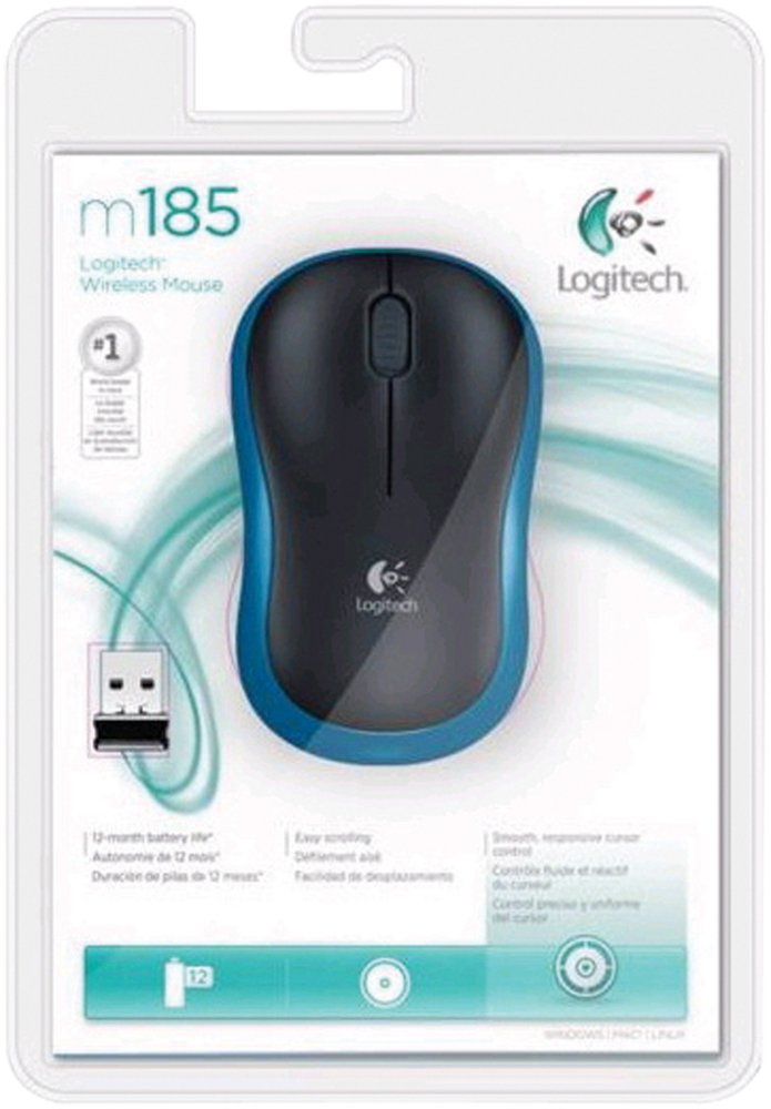 Logitech M185 | Draadloze Muis | Links- en Rechtshandig | RF | 1000 DPI | Zwart/Blauw