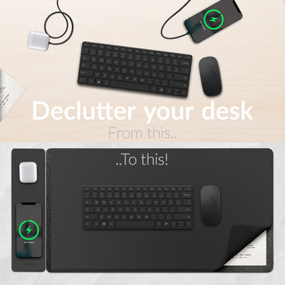 Mobilize Pu Leather Desk Mat With Magnetic Wireless Charger 15W Black