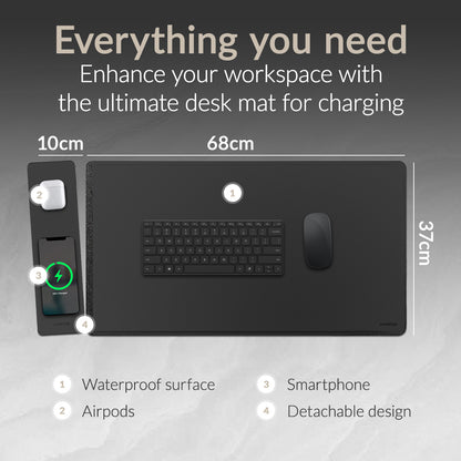 Mobilize Pu Leather Desk Mat With Magnetic Wireless Charger 15W Black
